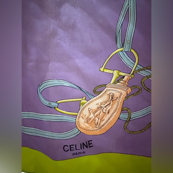 Celine Vibrant Green and Purple Equestrian Silk Scarf - Picture 2 of 7